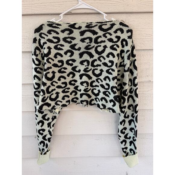 Maison Mascallier Leopard Print Cropped Sweater Size Large Black Cream Knit Top - Picture 6 of 6